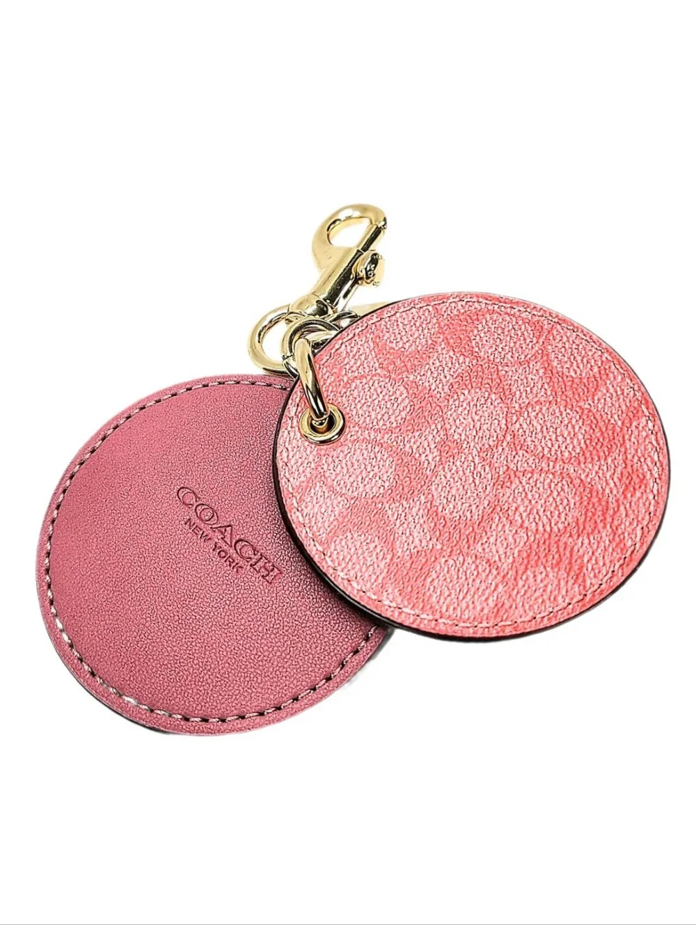 🆕 Coach Pink Lemonade Signature C Mirror Bag Charm Keyring Purse Fob Keychain